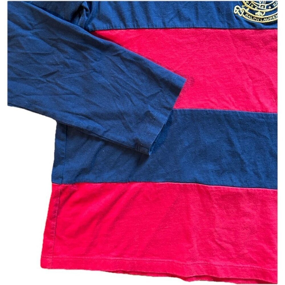VINTAGE Lauren Ralph Lauren Rugby Shirt Equestrian Club Women's Size XL Red Blue - Picture 3 of 7